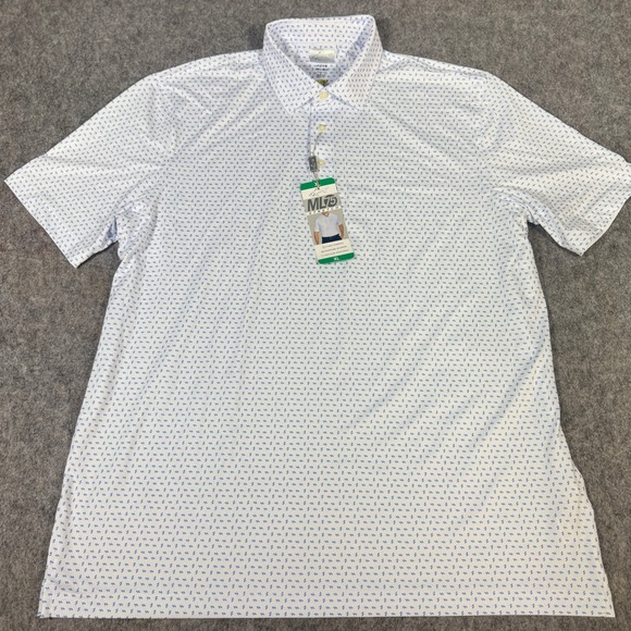 Greg Norman Other - Greg Norman ML75 Stretch Mens XL White Blue Geometric Play Dry Golf Polo Shirt